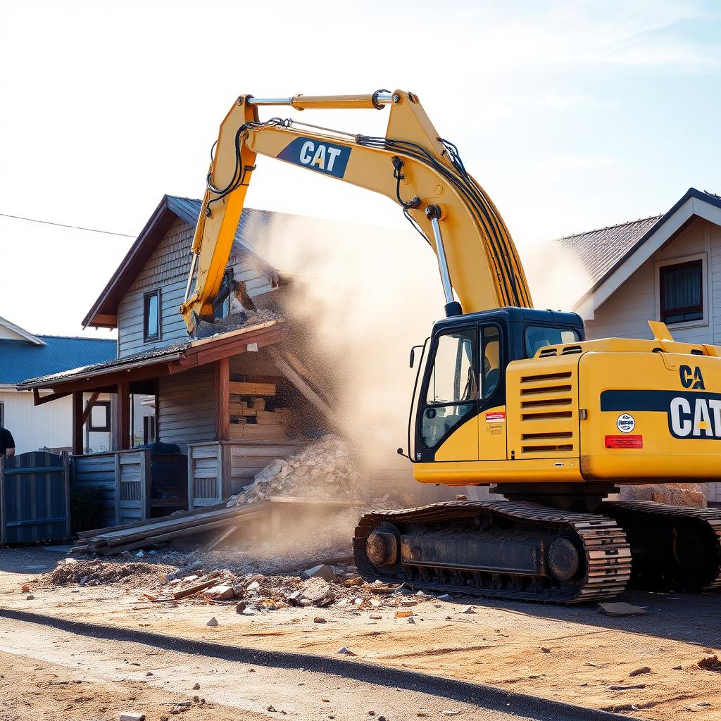 Excavator demolishing an old timber house on a Tauranga residential section