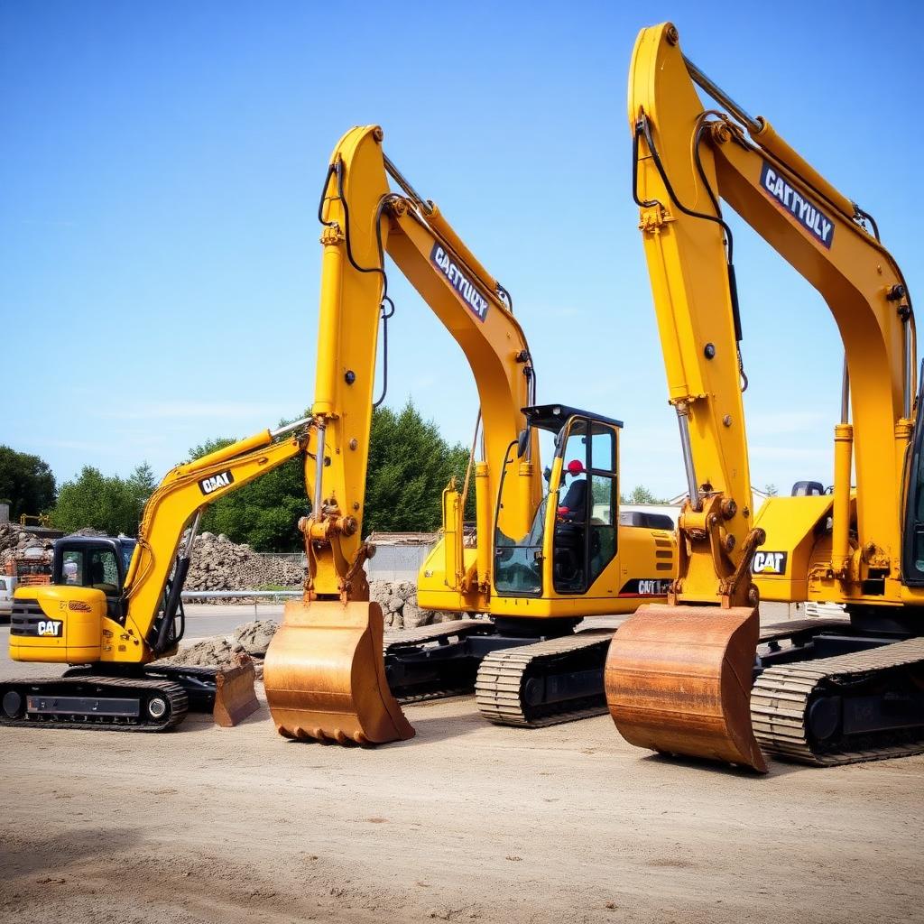 Small, mid-size and large excavators lined up on a NZ jobsite showing size comparison