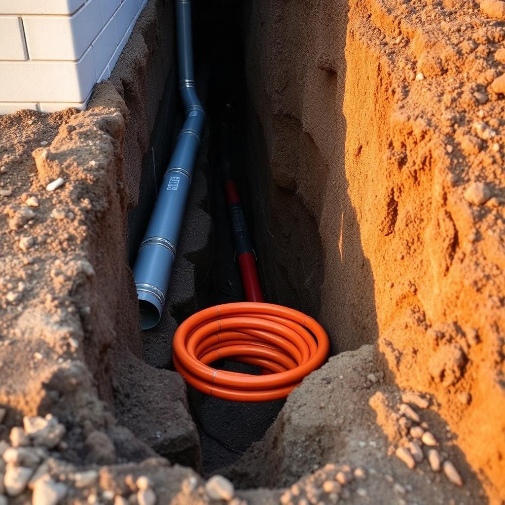 Drainage trench with stormwater pipe and orange drainage coil on a Tauranga new build site
