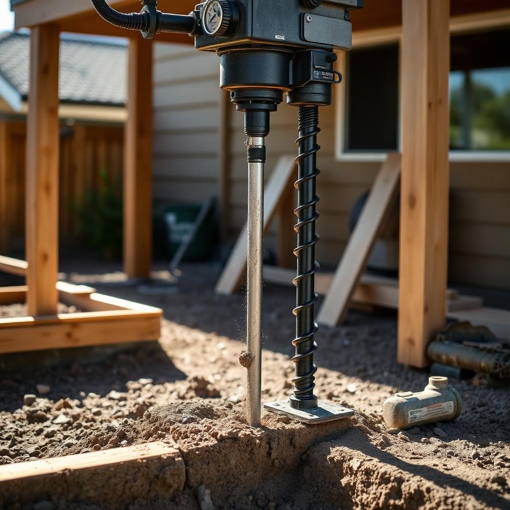 Auger drilling a post hole on a NZ residential deck footing site
