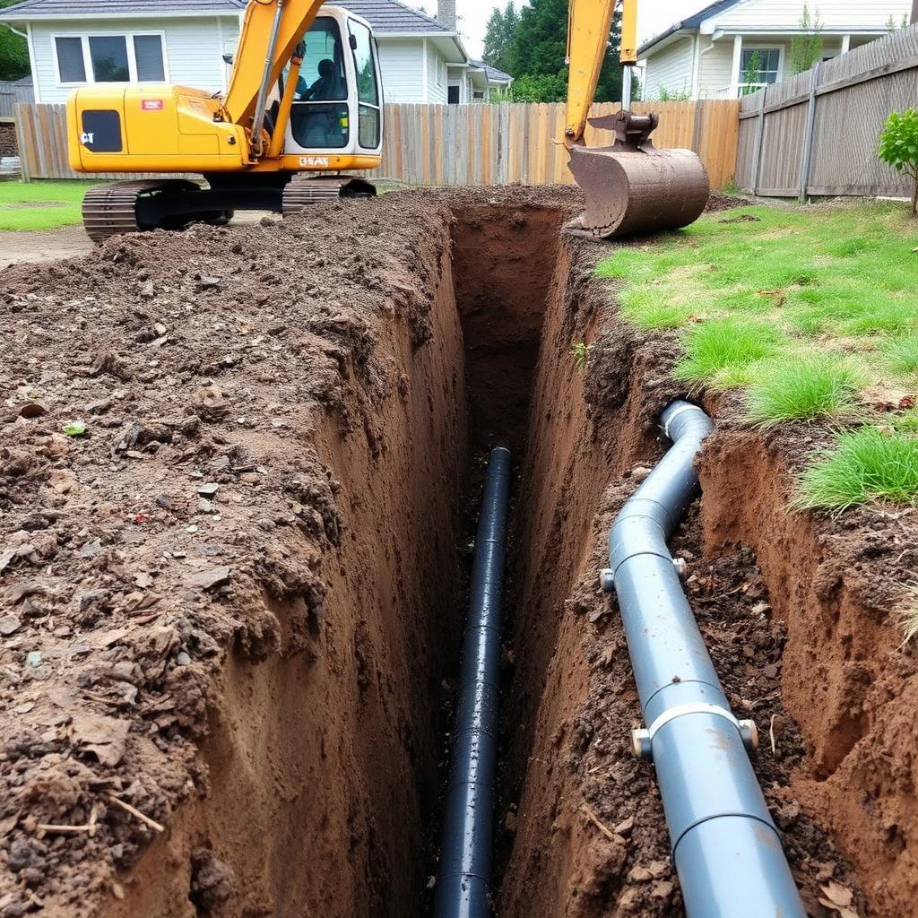 Deep drainage trench with pipe alongside on a Tauranga residential build site